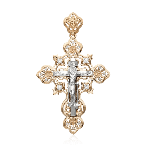 Крест с бриллиантами из красного и белого золота 585 пробы (арт. 56393)
