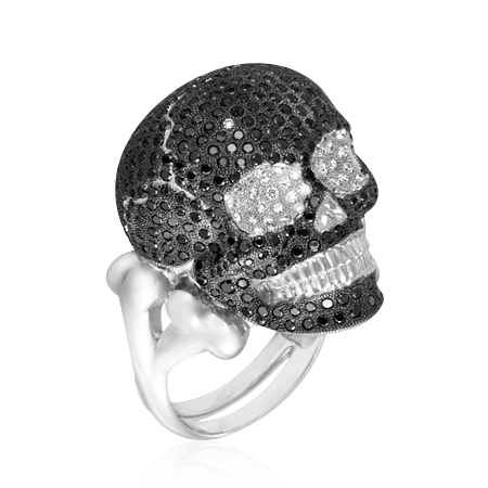 Кольцо Череп с бриллиантами из белого золота 585, фото № 1
