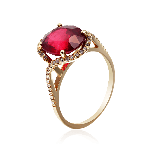 Кольцо с рубином, бриллиантами из желтого золота 585 пробы, фото № 1