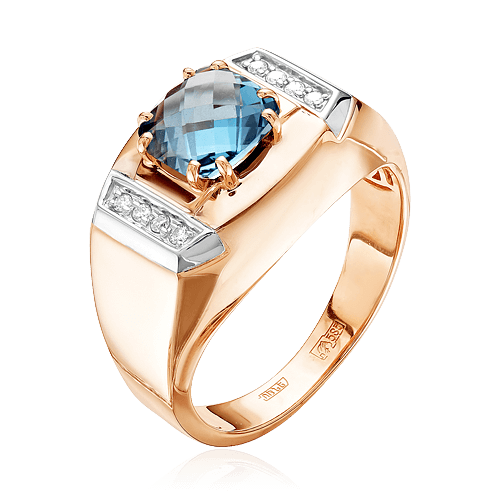 Мужское кольцо с топазом, бриллиантами из комбинированного золота 585 пробы (арт. 57944)