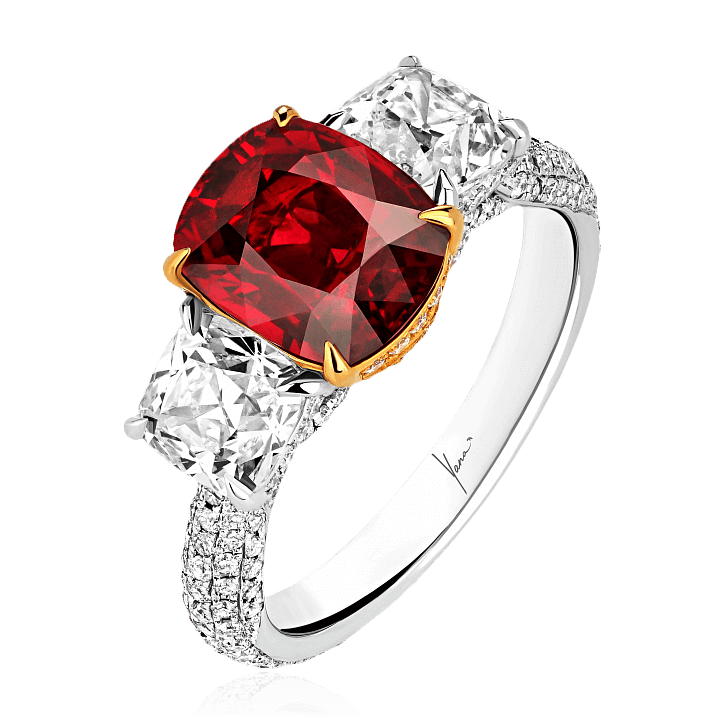 Кольцо с рубином Pigeon blood, бриллиантами из белого золота 750 пробы, фото № 1