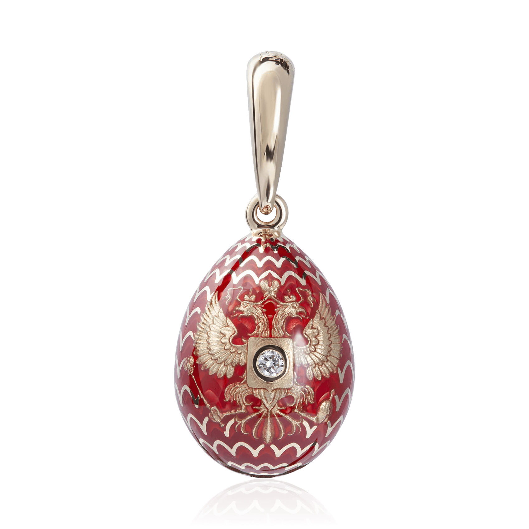Кулон-яйцо с гербом Россия с эмалью, бриллиантами из желтого золота 750 пробы (арт. 89854)