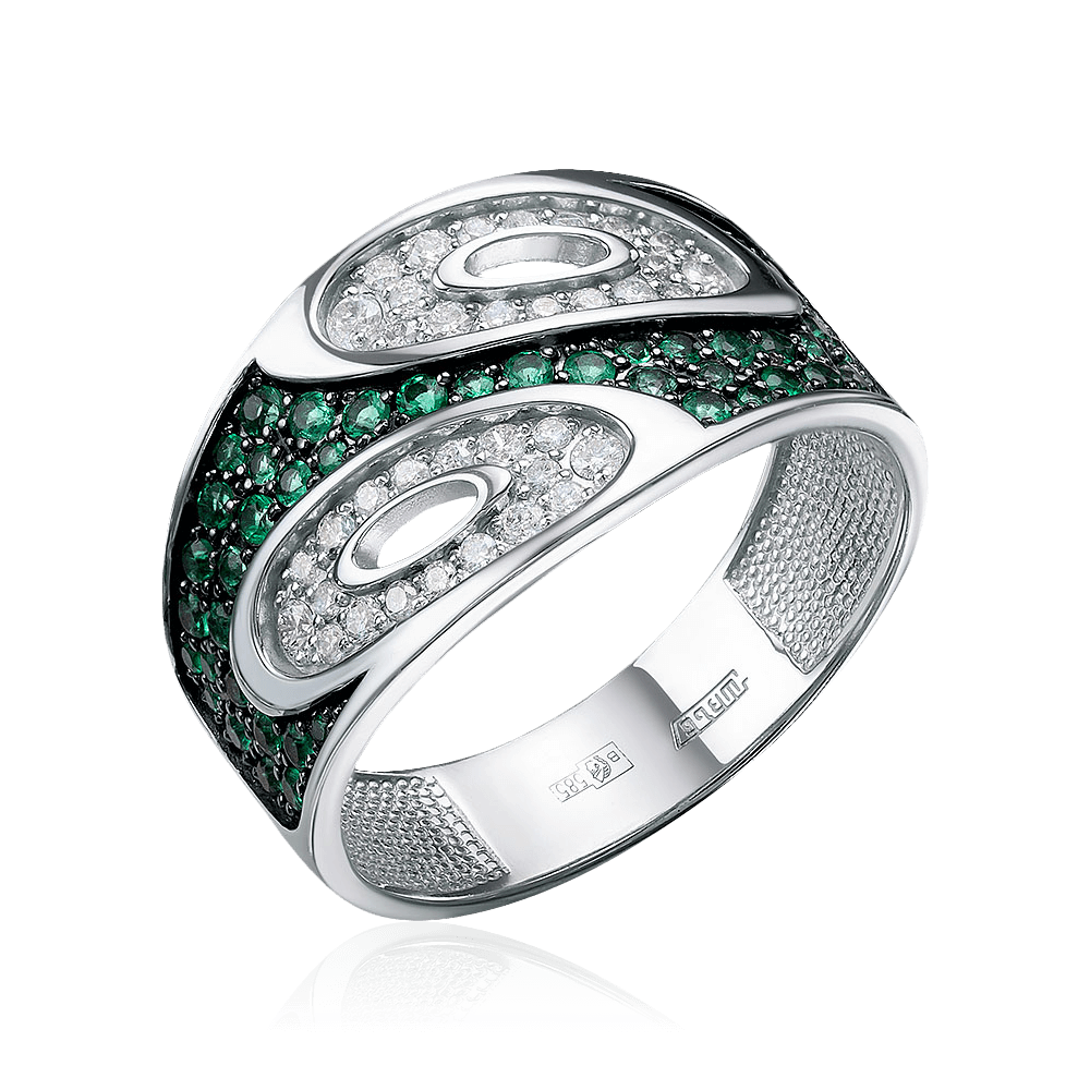 Кольцо с изумрудом, бриллиантами из белого золота 585 пробы, фото № 1