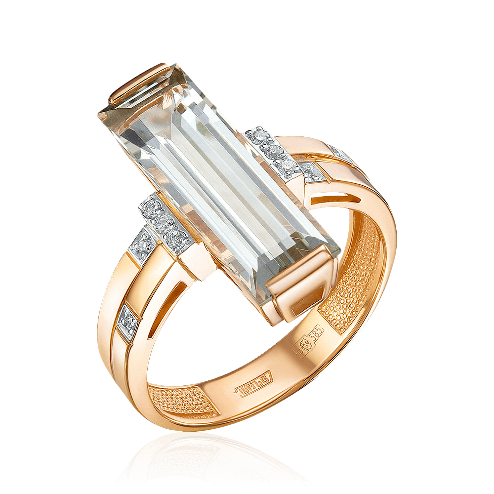 Кольцо с бриллиантами, кварцем из красного золота 585 пробы, фото № 1