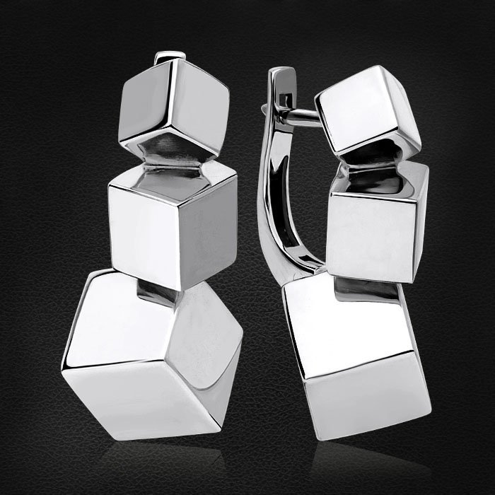 Геометрические серьги Cube из белого золота 585 пробы, фото № 1