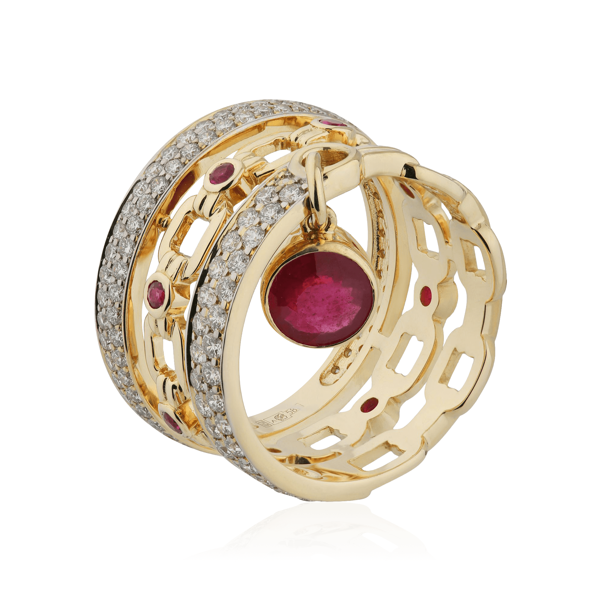Кольцо с рубином, бриллиантами из желтого золота 585 пробы (арт. 99828)