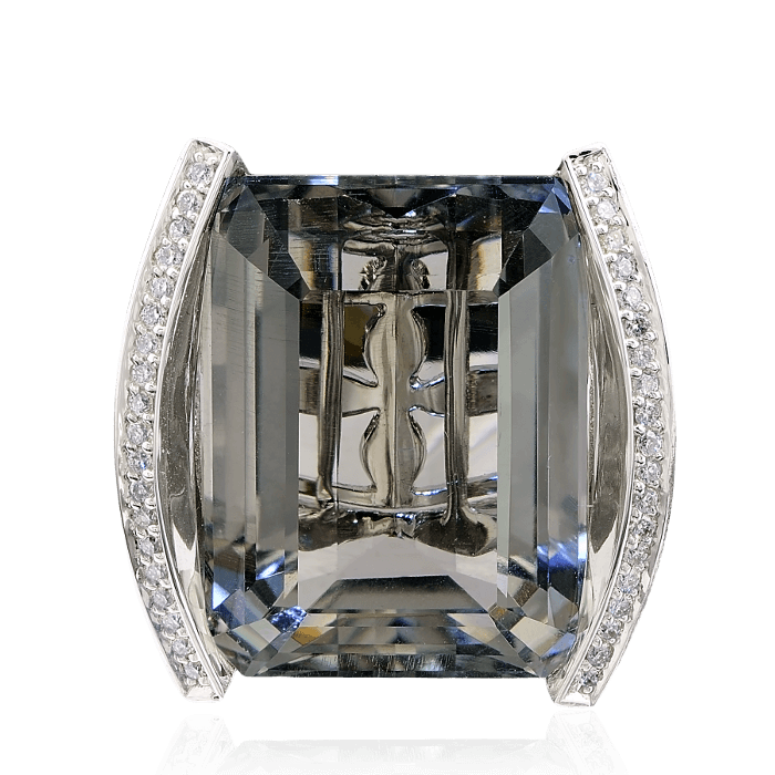 Кольцо с празиолитом, бриллиантами из белого золота 750 пробы, фото № 2