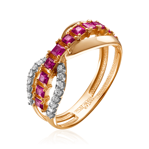 Кольцо с рубином, бриллиантами из красного золота 585 пробы (арт. 68166)