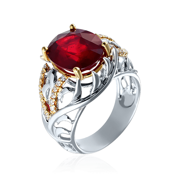 Кольцо с рубином, бриллиантами из комбинированного золота 750 пробы (арт. 40877)