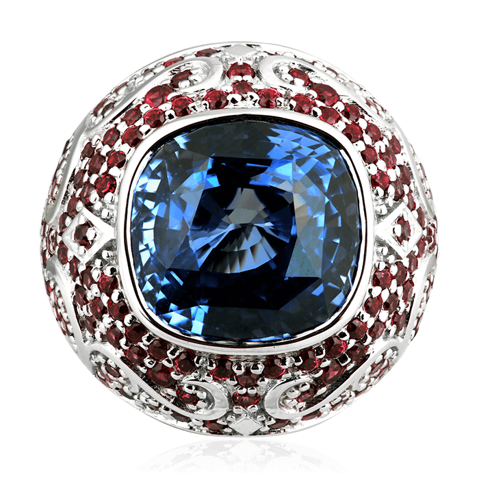 Кольцо с сапфиром, родолитом из белого золота 750 пробы, фото № 3