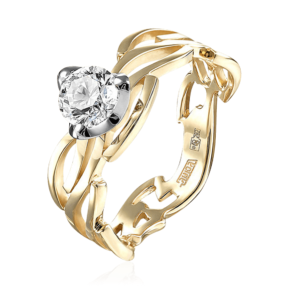 Кольцо с 1 бриллиантом из комбинированного золота 585 (арт. 62576)