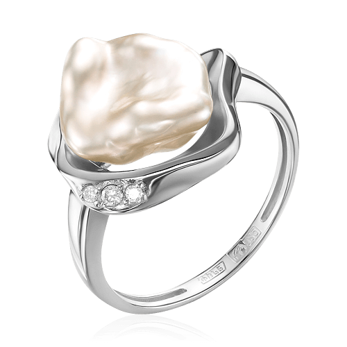 Кольцо с жемчугом, бриллиантами из белого золота 585 пробы (арт. 66245)