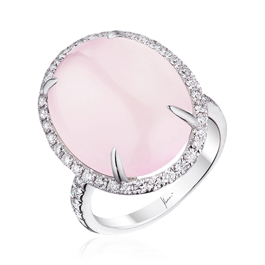 Кольцо с розовым кварцем, бриллиантами из белого золота 750 пробы (арт. 91780)