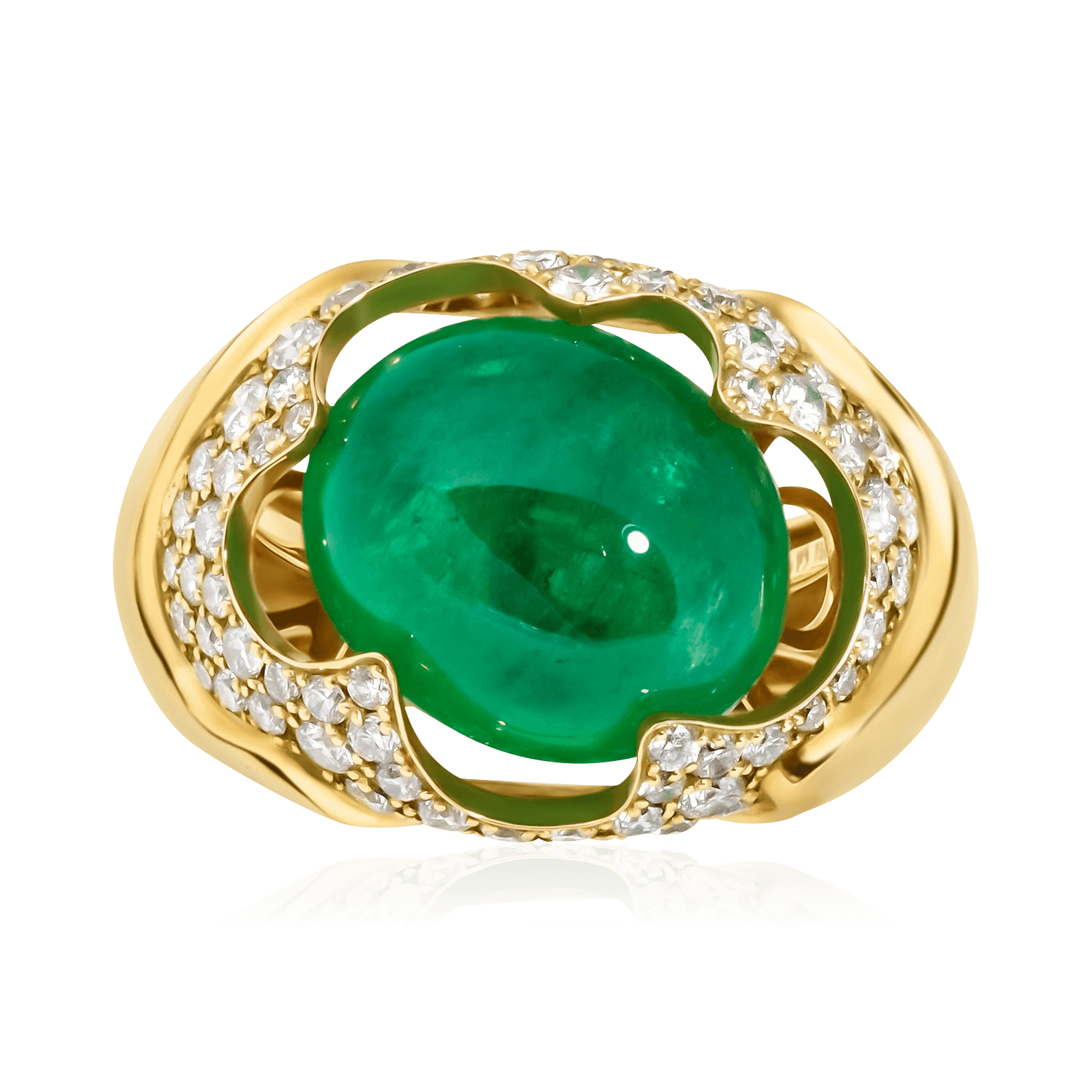 Кольцо с изумрудом, бриллиантами из желтого золота 750 пробы (арт. 89882)