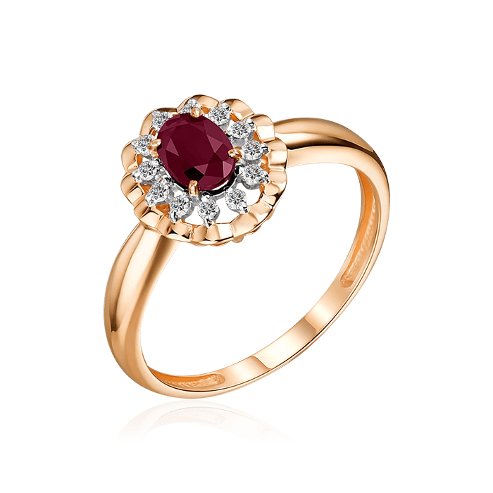 Кольцо с рубином, бриллиантами из красного золота 585 пробы (арт. 79033)