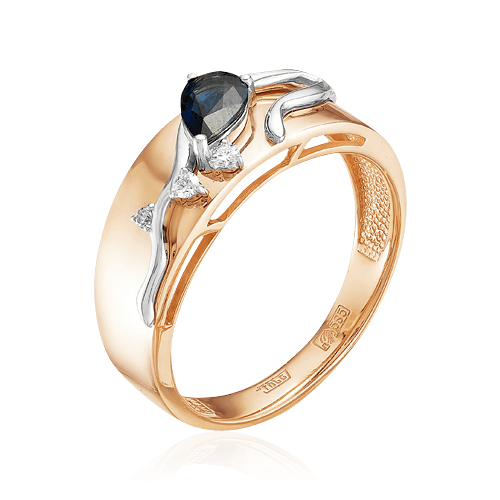 Кольцо с сапфиром, бриллиантами из комбинированного золота 585 пробы (арт. 58196)