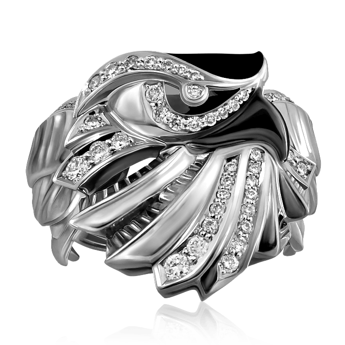 Мужское кольцо Орел с бриллиантами и эмалью из палладия, фото № 1