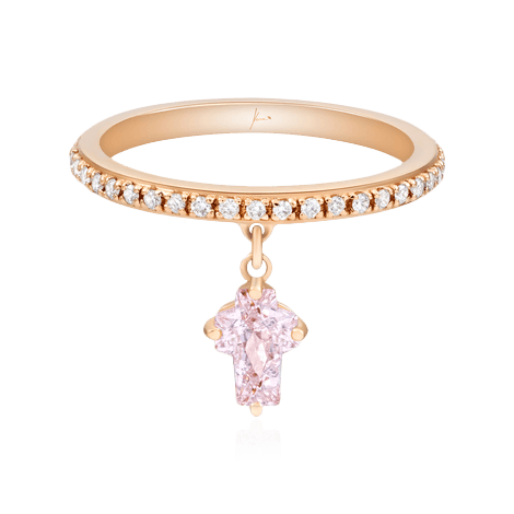 Кольцо с подвесным розовым сапфиром огранки крест, бриллиантами из красного золота 750 пробы, фото № 1