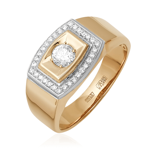Мужское кольцо с бриллиантами из комбинированного золота 585 пробы (арт. 52452)