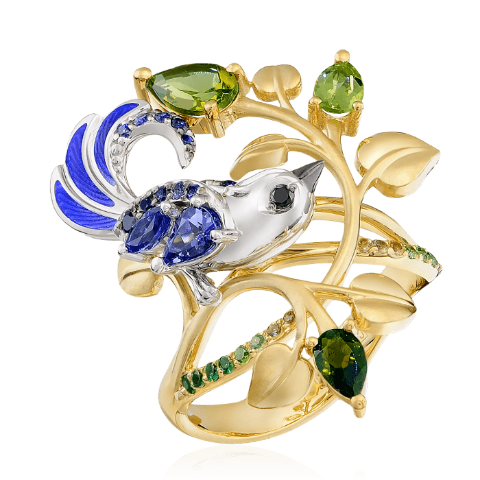 Кольцо с бриллиантами и цветными камнями в комбинированном золоте 750 пробы (арт. 40003)