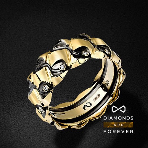 Мужское кольцо с 11 бриллиантами из желтого золота 585 пробы (арт. 25579)