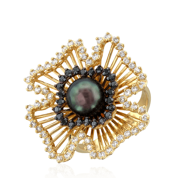 Кольцо с жемчугом, бриллиантами из комбинированного золота 750 пробы из коллекции Sistina (Bergio) (арт. 24577)