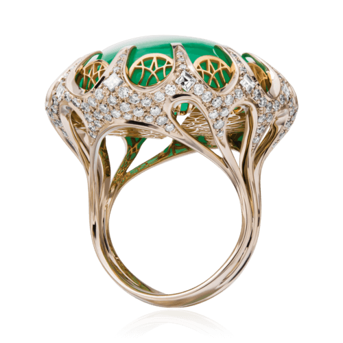 Кольцо с изумрудом, бриллиантами из комбинированного золота 750 пробы, фото № 2