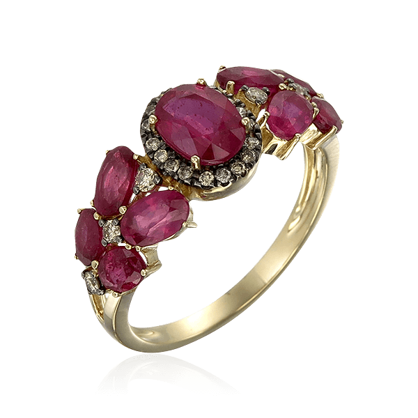Кольцо с рубином, бриллиантами из желтого золота 585 пробы (арт. 74773)