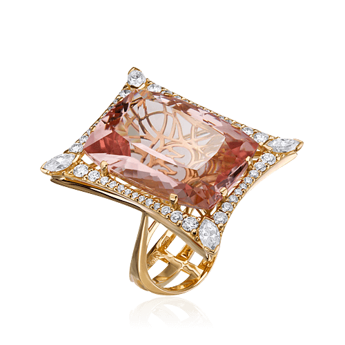 Кольцо с морганитом, бриллиантами из красного золота 585 пробы, фото № 1