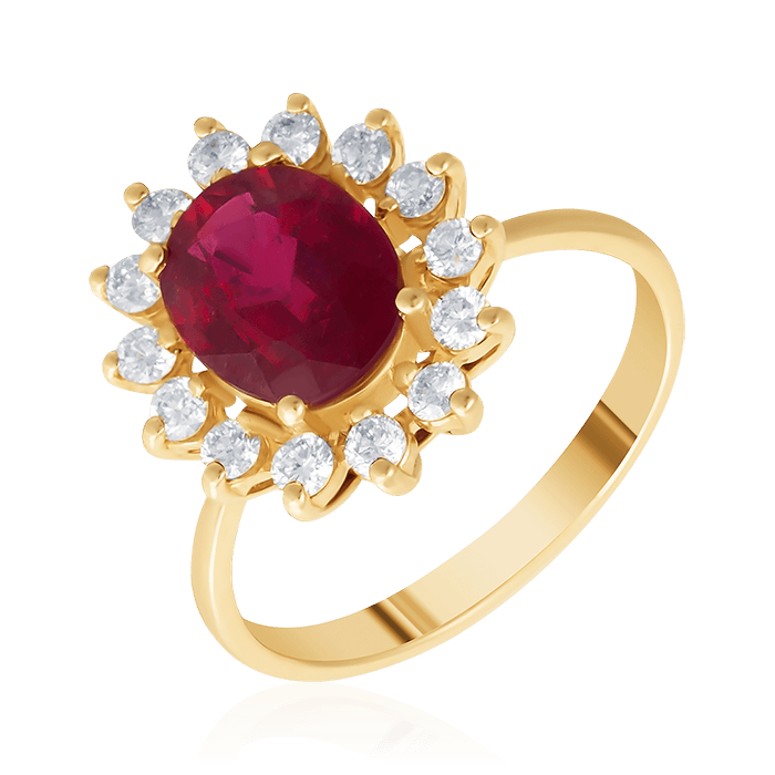 Кольцо с рубинами, бриллиантами из желтого золота 585 пробы, фото № 1