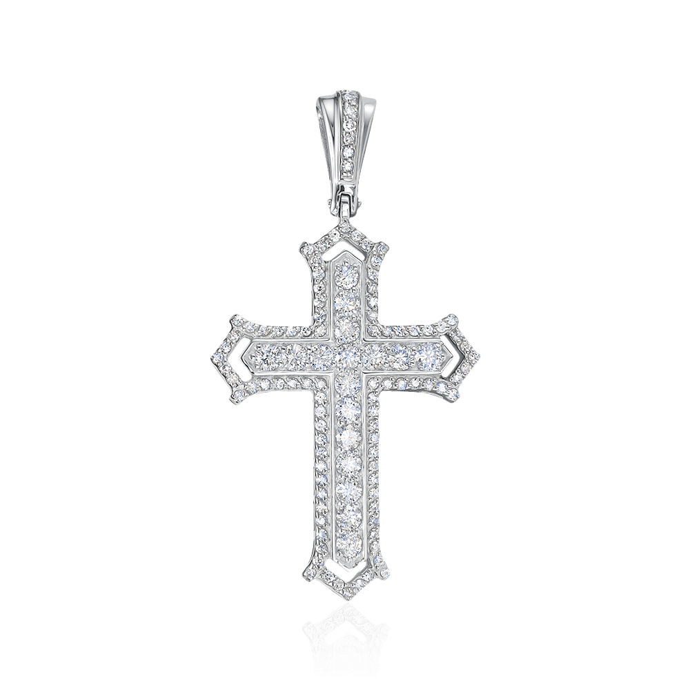 Крестик с бриллиантами из белого золота 585 пробы (арт. 100566)