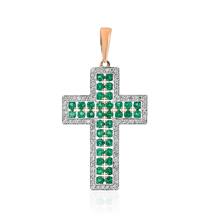 Крест с бриллиантами, изумрудом из красного золота 585 пробы (арт. 56402)
