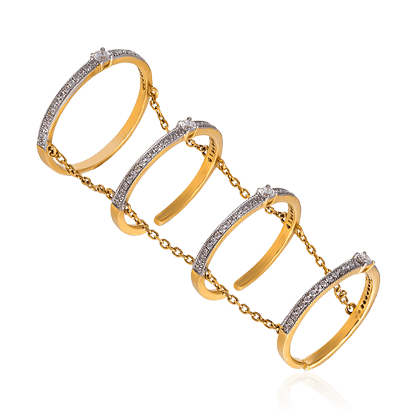 Кольцо на две фаланги с бриллиантами из желтого золота 750 (арт. 71356)