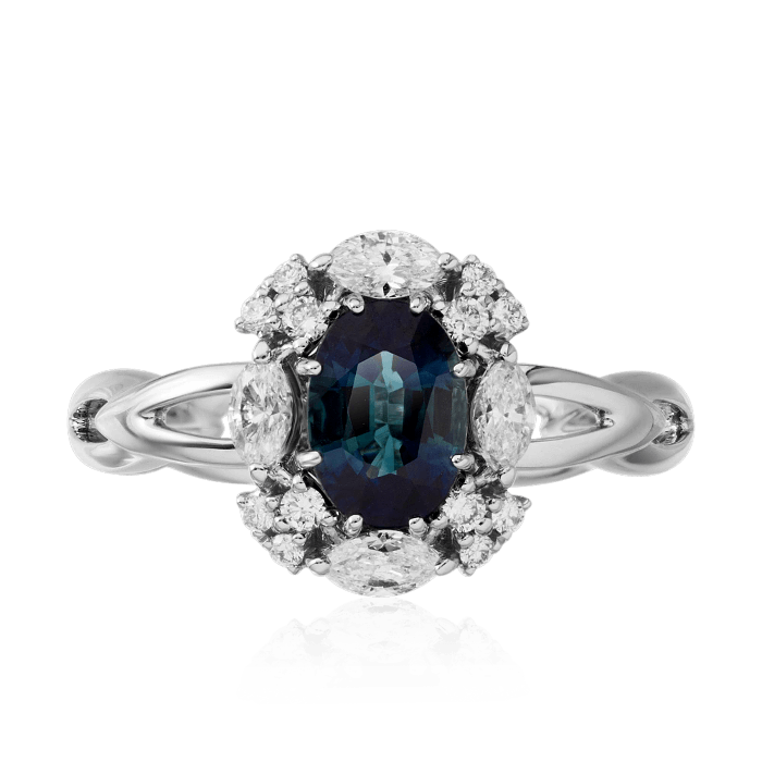 Кольцо с сапфиром, бриллиантами из белого золота 585 пробы, фото № 2