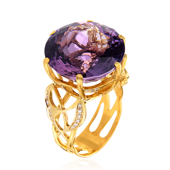 Кольцо с аметистом, бриллиантами из красного золота 585 пробы, фото № 1