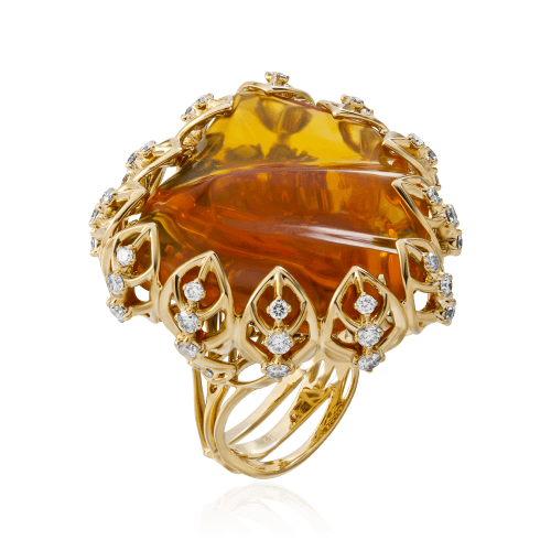 Кольцо с опалом, рубином, сапфиром, бриллиантами, тсаворитом из желтого золота 750 пробы (арт. 70688)