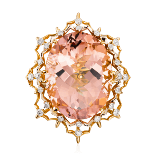 Кольцо с морганитом, бриллиантами из комбинированного золота 750 пробы, фото № 2