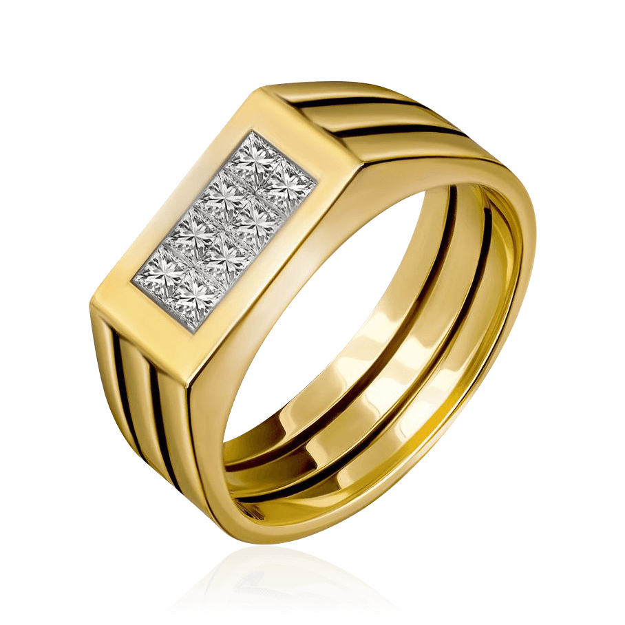 Мужское кольцо с бриллиантами из желтого золота 750 пробы, фото № 1