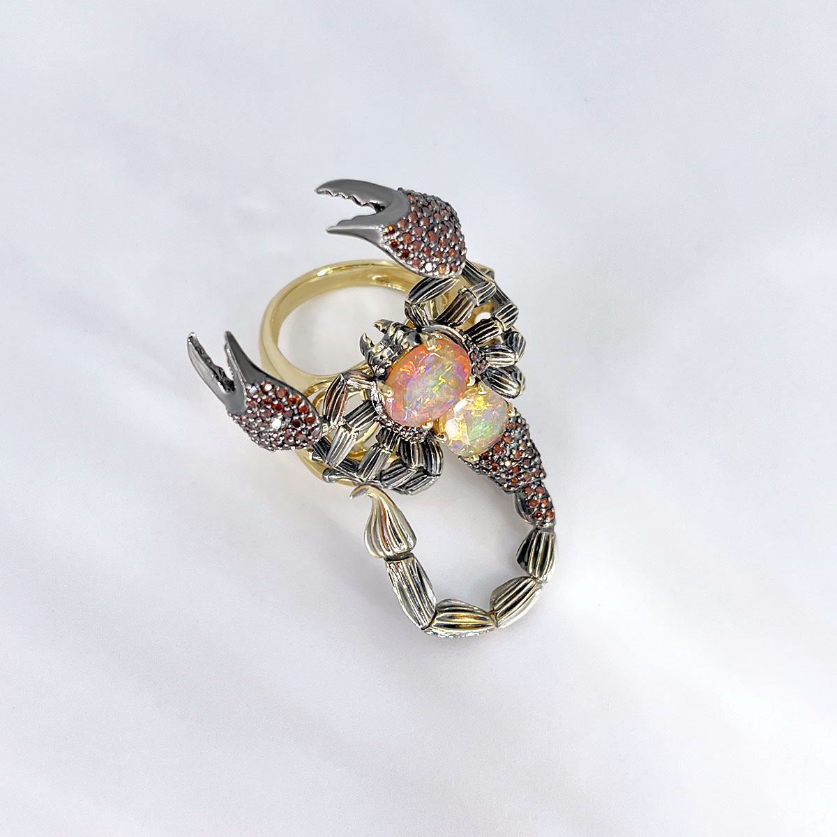 Кольцо Скорпион с опалом, бриллиантами из желтого золота 585 пробы, фото № 4