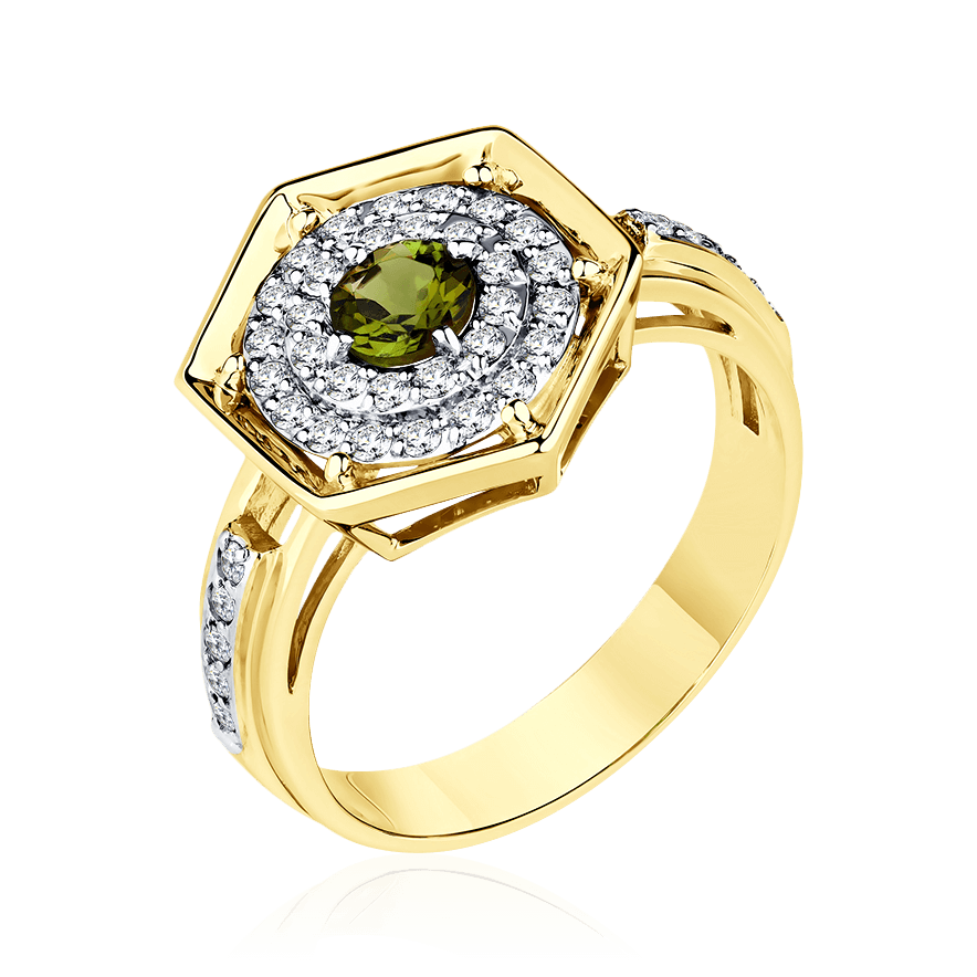 Кольцо с турмалином, бриллиантами из желтого золота 585 пробы (арт. 103265)