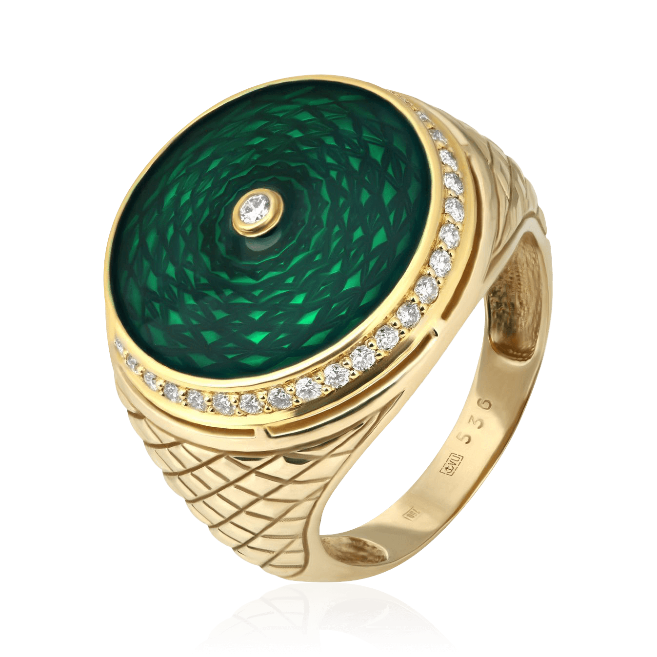Мужское кольцо с бриллиантами из желтого золота 750 пробы (арт. 98397)