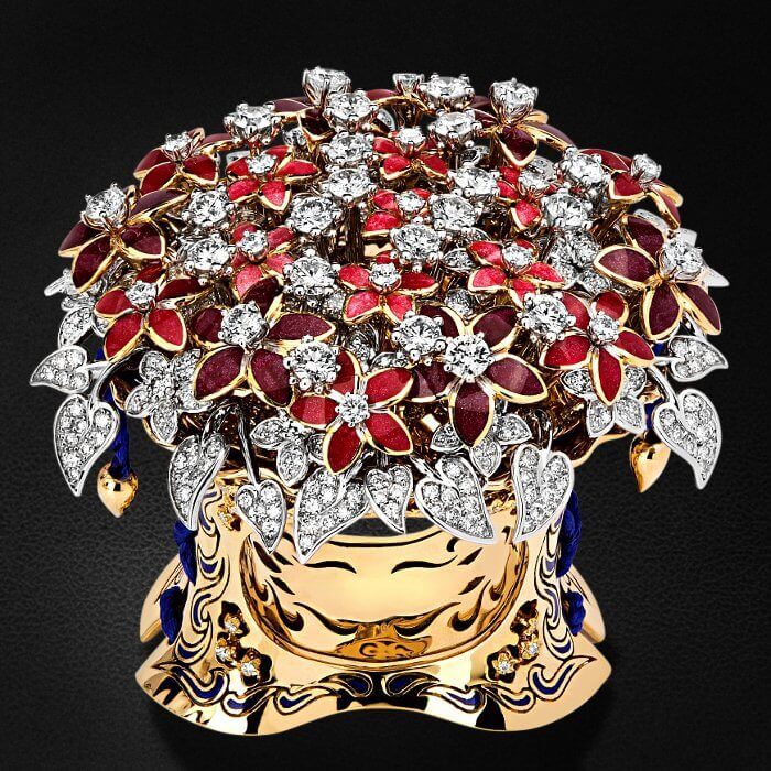Кольцо с бриллиантами и эмалью в комбинированном золоте 750 пробы, фото № 3