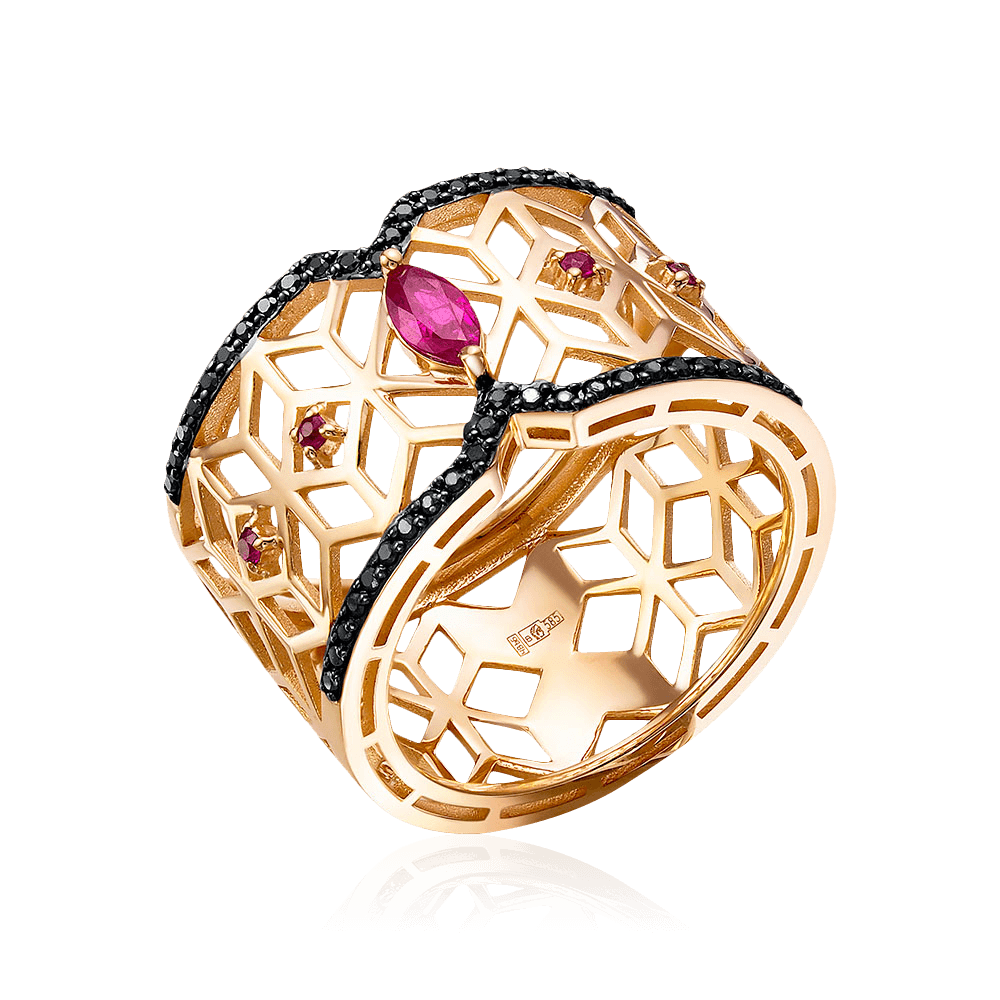 Кольцо с рубином, бриллиантами из красного золота 585 пробы (арт. 96973)