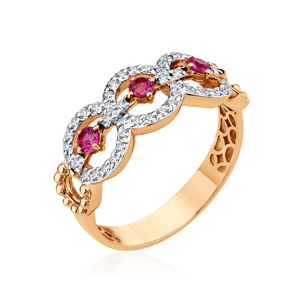 Кольцо с рубином, бриллиантами из красного золота 585 пробы (арт. 103311)