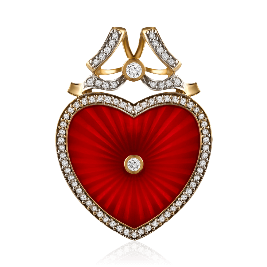 Кулон в виде сердца с бриллиантами, эмалью из желтого золота 585 пробы (арт. 96666)