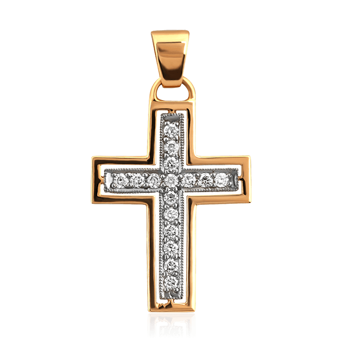 Крестик с бриллиантами из желтого золота 750 пробы, фото № 1