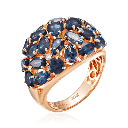 Кольцо с топазом, бриллиантами из красного золота 585 пробы, фото № 1
