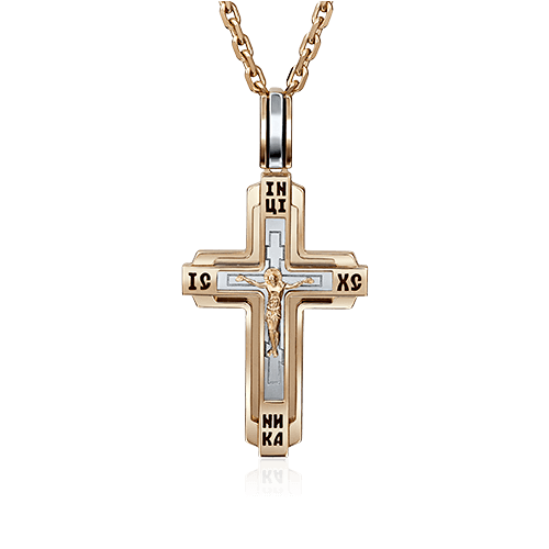 Крест без вставок из комбинированного золота 585 пробы (арт. 84522)