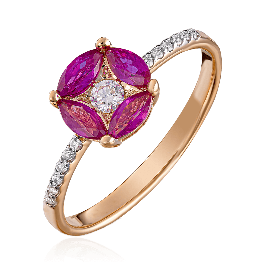 Кольцо с рубином, бриллиантами из красного золота 585 пробы (арт. 71839)