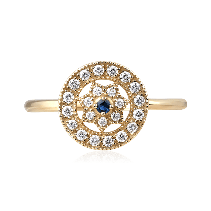 Кольцо с сапфиром, бриллиантами из желтого золота 750 пробы, фото № 2